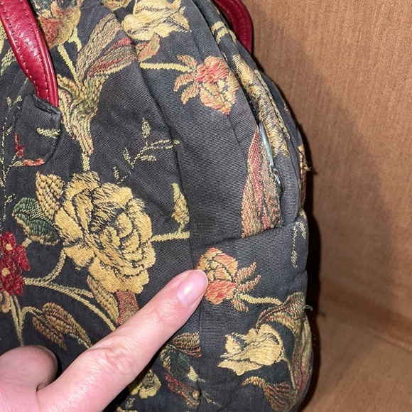 Floral Tapestry Handbag Bohemian Navy Burgundy Purse Carpet Style Zip Top - Picture 5 of 7